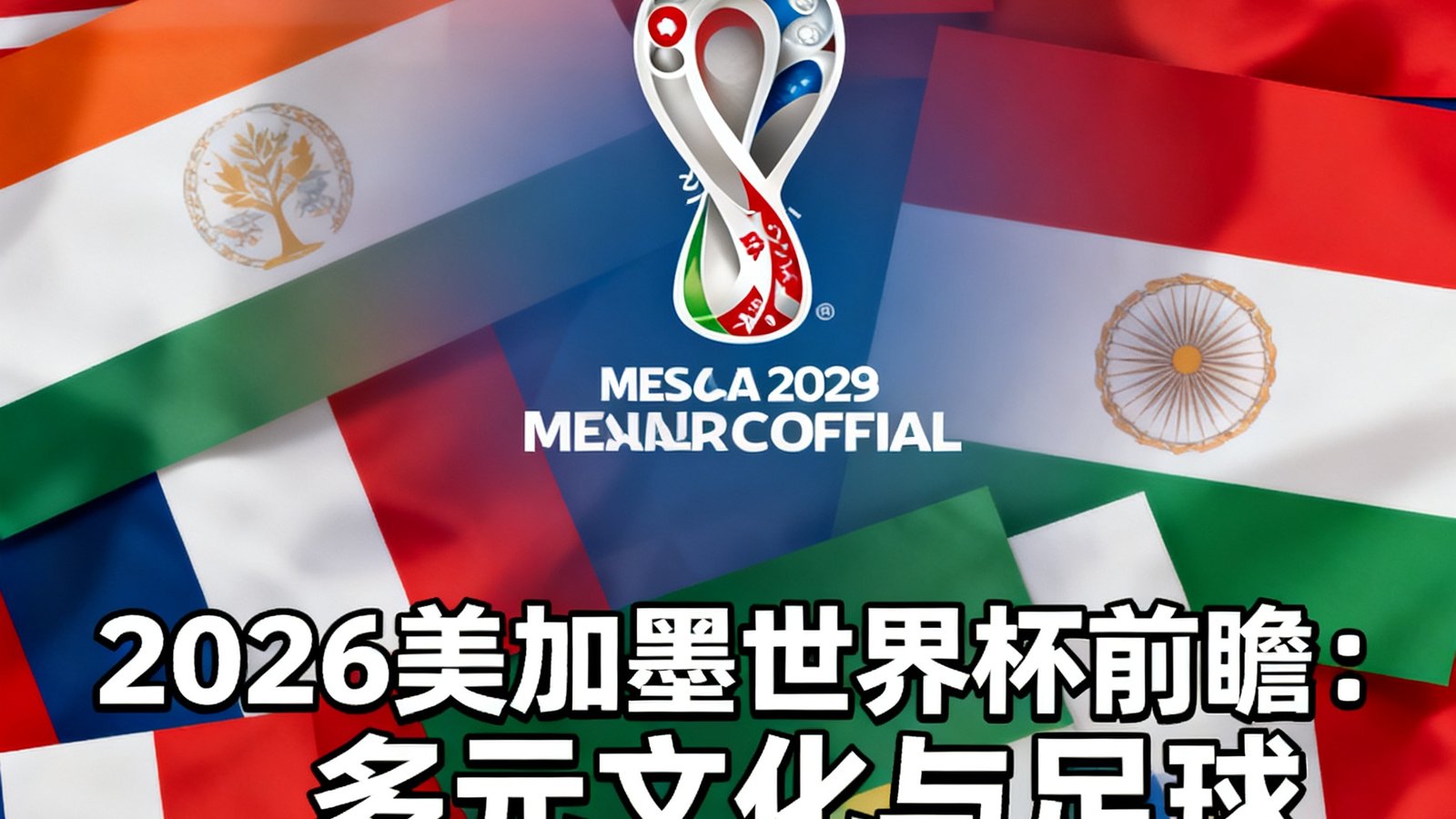 2026年美加墨世界杯官方标志与多国国旗交叠的设计画面，配以赛事前瞻文章标题